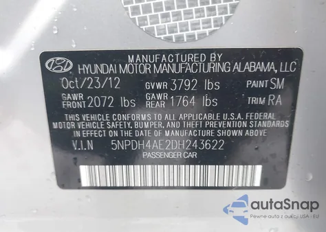 2013 Hyundai Elantra Limited from USA, damaged, VIN 5NPDH4AE2DH243622